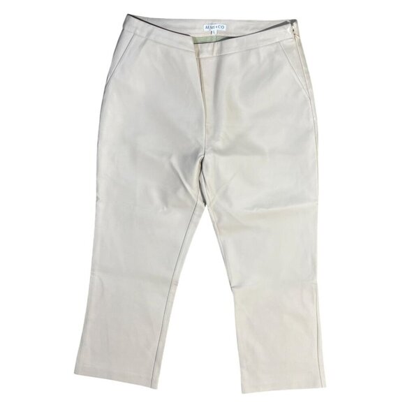 AEMI + Co Vegan Leather Pants Cream Side Zip Trouser Flare Cropped Size L Large - Picture 1 of 5